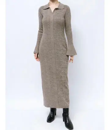 멜란지 플레어 커프스 니트 원피스