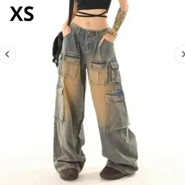 지하인 온라인 리트리 디자인 와이드 레그 데님 XS 포켓