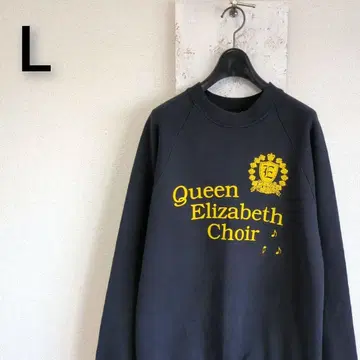 90s 캐나다제 맨투맨 블랙 퀸 엘리자베스 래글런 슬리브 L