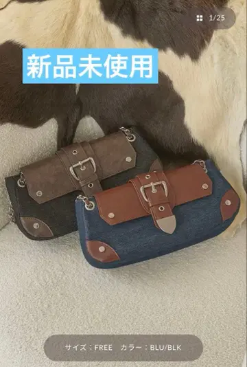 다리치 데님 콤비 핸드백