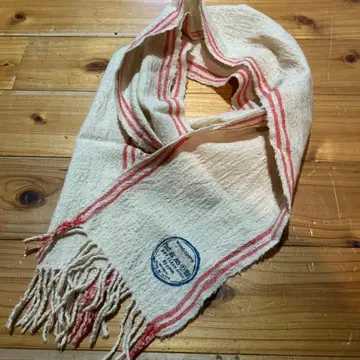 울 100% 스트라이프 머플러 아이보리/빨간색