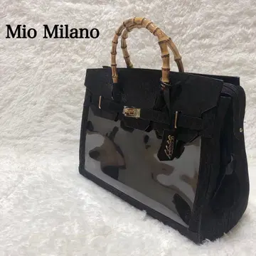 Mio Milano 핸드 백 가죽 블랙 블랙 대나무 자물쇠