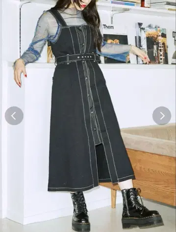 jouetie 아지메 스티치 점퍼 드레스