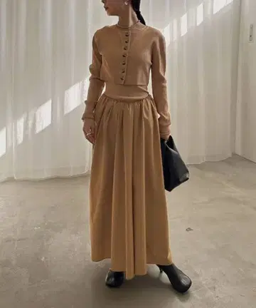 [ 새상품급 ] Ameri KNIT DOCKING VOLUME DRESS