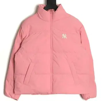 새상품급 MLB 핑크 짧은 기장 다운 자켓 M / 스탠드 카라 자수 로고