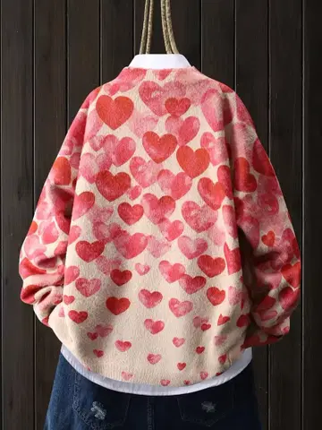 스웨터 니트 하트 무늬 여성용 크루넥 긴팔 크리스마스 L