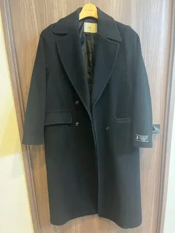 블랙 더블 브레스트 롱 코트