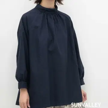 코튼 면 옥스 스탠드넥 롱 블라우스 일본 제품 염색