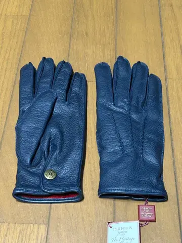 DENTS 네이비 가죽 장갑 그로브 성인 스냅 버튼 캐시미어 가을/겨울