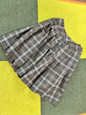 체크 무늬 플리츠 스커트 허리 69cm