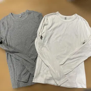 유니클로 소프트 리브 크루넥 T 그레이, 화이트