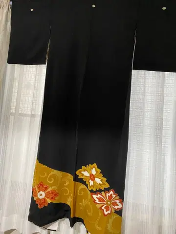 블랙 전통 예복 기모노 꽃무늬 자수 기모노