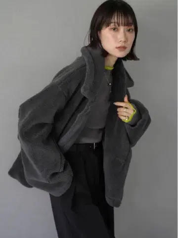 보아 코트 테디베어 숏코트 아우터 차콜 Lumier