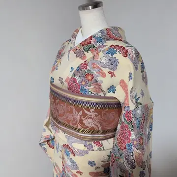 꽃무늬 코몬 기모노 실크 소재 브라운 오비