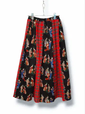 마을 처녀 x 타탄 체크 믹스 플레어 스커트