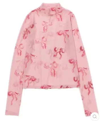 POPPY 핑크 리본 시어 하이넥 시스루 상의 아사기니뇨