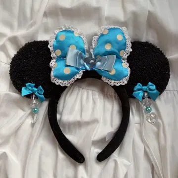 디즈니 미니 머리띠 귀찌 리본 도트 스카이블루