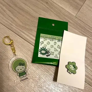 간사이 만박 일본관 해조 키티 키링&핀 배지 세트 클로렐라