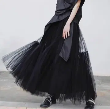 [ 새상품 ] 롱 튤 볼륨 스커트 블랙 L 사이즈