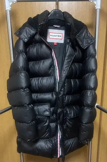HUNTER 후드 부착 다운 자켓 L 블랙