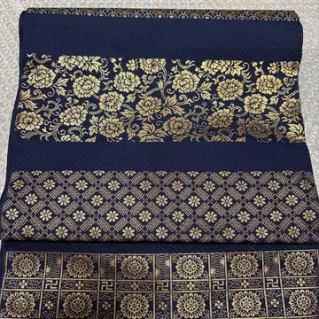 카와시마 직물 제조? 네이비 컬러 전 통 패턴 후쿠로 오비 심 없음