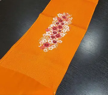 후리소데 오비 장식 천 오렌지 꽃무늬 자수 오비 장식 천