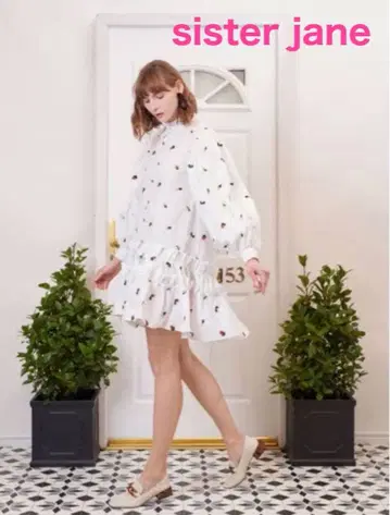 [ sister jane ] 프릴 셔츠 원피스 플라워 자수 S 사이즈