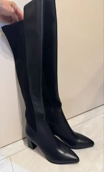 니하이 부츠 블랙 가죽 스무스