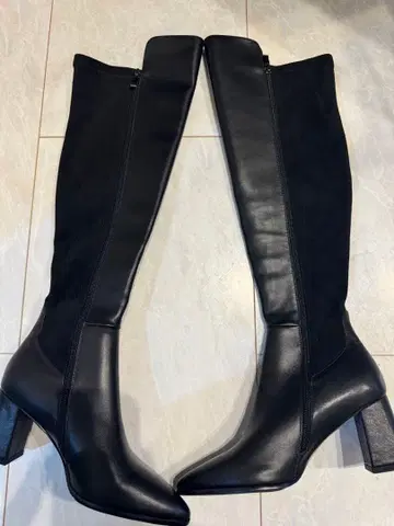 니하이 부츠 블랙 가죽 스무스