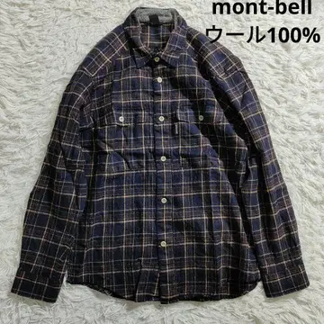 몽벨 울 100% 긴팔 셔츠 L 중간 두께 보온 체크 셔츠 L