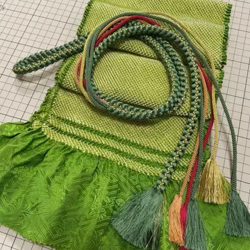 후리소데용 총 조임 오비 장식 천 허리띠 세트 그린 순수 실크