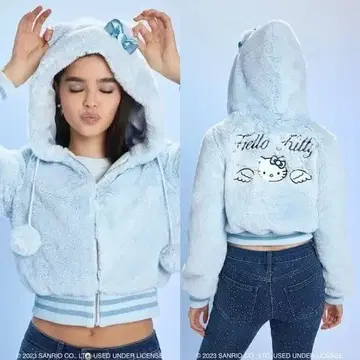 포에버 21 Hello Kitty 인조 모피 블루종 후드티