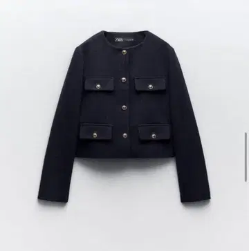 즉시 완판 아이템 ZARA 플랩 크롭 자켓 네이비 트위드 골드 버튼