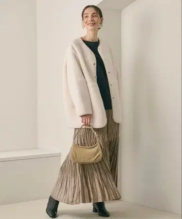 [ 새상품용 ] BEAUTY&YOUTH 폴리에스테르 친츠 플리츠 스커트