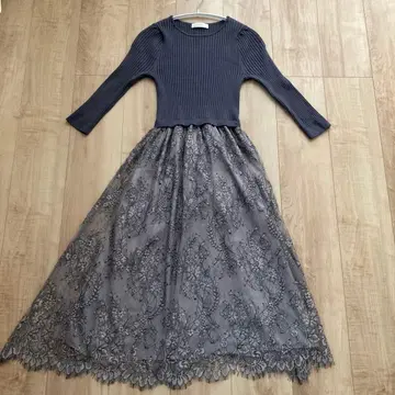 [ any sis ] 리브 니트 원피스 꽃무늬 튤