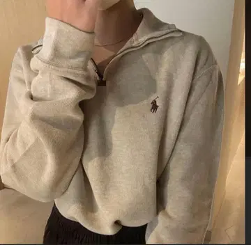 POLO 랄프 로렌 니트 맨투맨 하프 지퍼 베이지 초레어