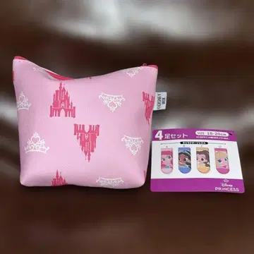디즈니 프린세스 양말 4켤레 세트 파우치 포함 사이즈 15-20cm