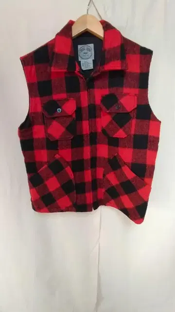 빈티지 80년대 BULLRUN 블루 런 블록 체크 패턴 울 베스트 L