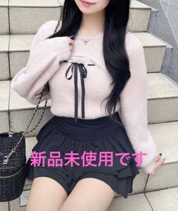 INGNI 페더 리브 데콜테 오픈 리본 니트 (핑크)