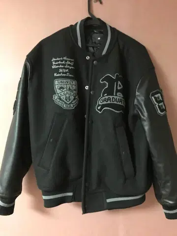 H&M 블랙 바시티 자켓 울 가죽