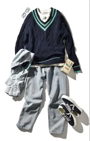 미사용 성인 트레디셔널 칠드런 V넥 풀오버 니트 일본제 울 아이비