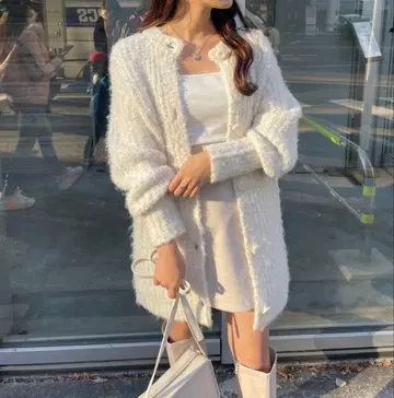 NICE CLAUP 롱 가디건 원피스 화이트