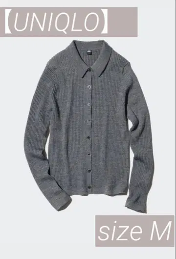 [UNIQLO] 메리노 리브 폴로 가디건 그레이 M 유니클로