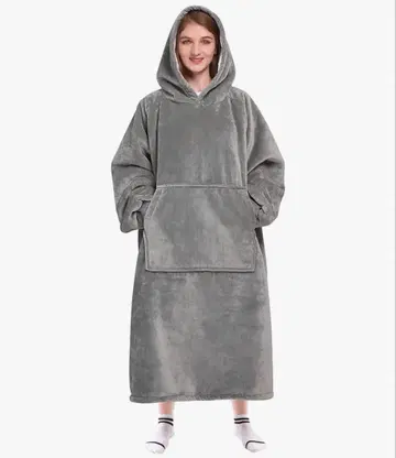 후드 부착 그레이 긴팔 파자마 원피스