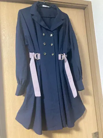 redyazel 네이비 더블 버튼 셔츠 원피스