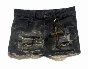 스컬 디자인 데미지 미니 스커트