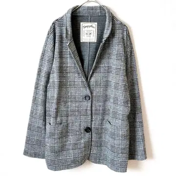 수프 플러스 테일러드 자켓 그레이 체크 무늬 긴팔 겉옷 겉옷