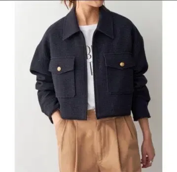 Spick and Span 트위드 크롭 지퍼 블루종