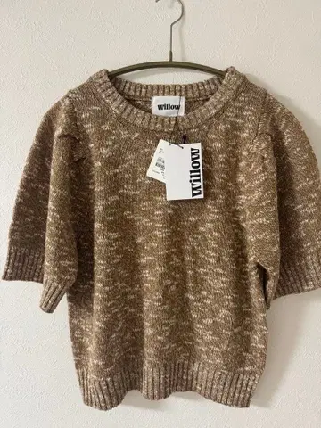 [ willow ] 슬라브 퍼프 슬리브 반팔 니트