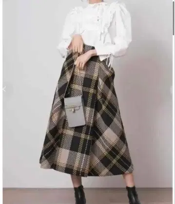 SNIDEL 로빙 체크 롱 스커트 사이즈 0 베이지